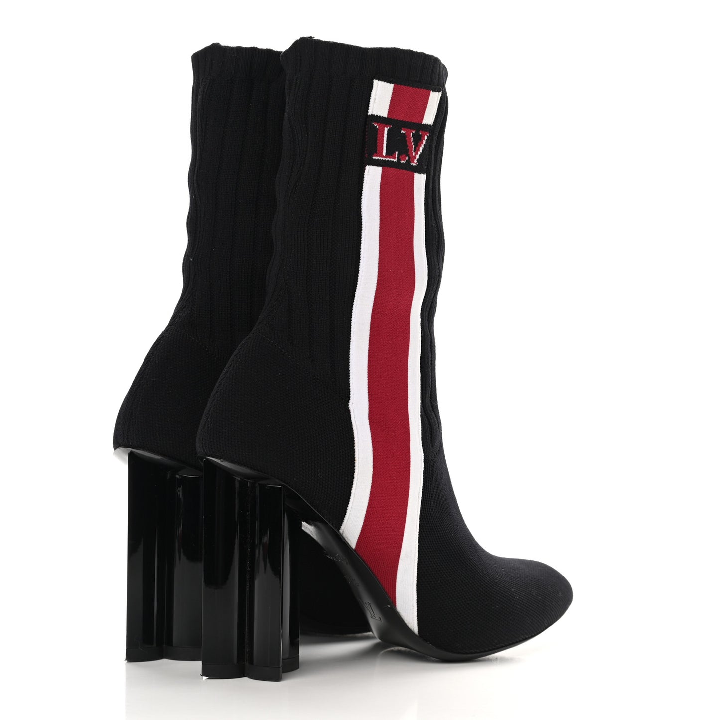 Stretch Fabric Silhouette Stripe Ankle Boots 37.5 Black