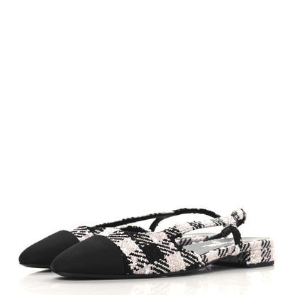 Chanel Tweed Cap Toe CC Slingback Flats 41 Black Pink White 4 of 9