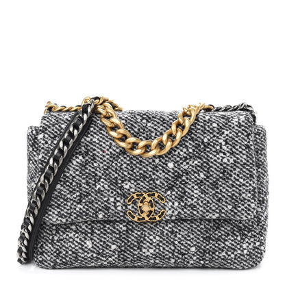 Chanel Tweed Quilted Large Chanel 19 Flap Black White 1 of 10