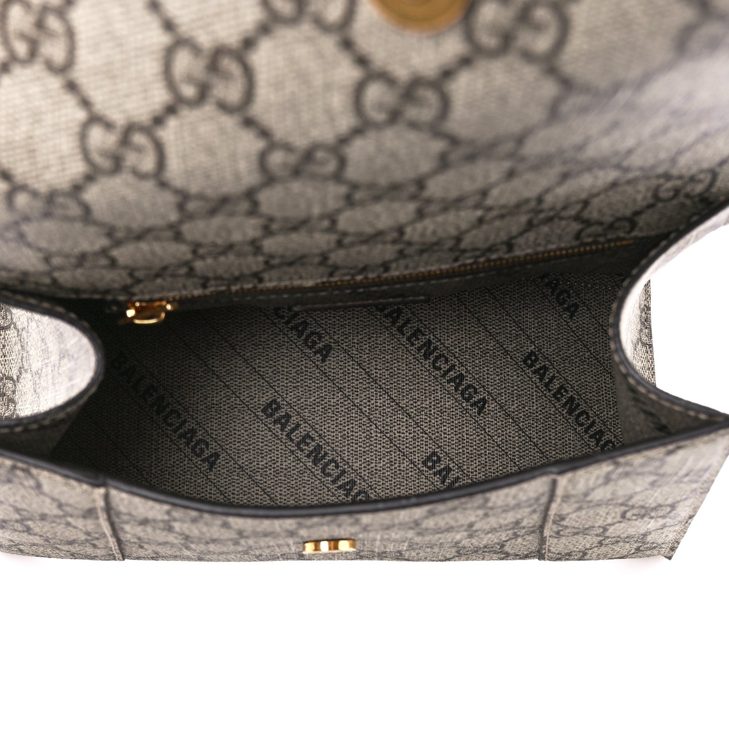 X GUCCI GG Supreme Monogram Small Hourglass Top Handle Bag Beige Ebony