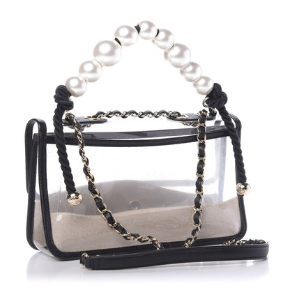 Chanel Lambskin PVC Sand By The Sea Flap With Pearl Strap Black 3 of 10