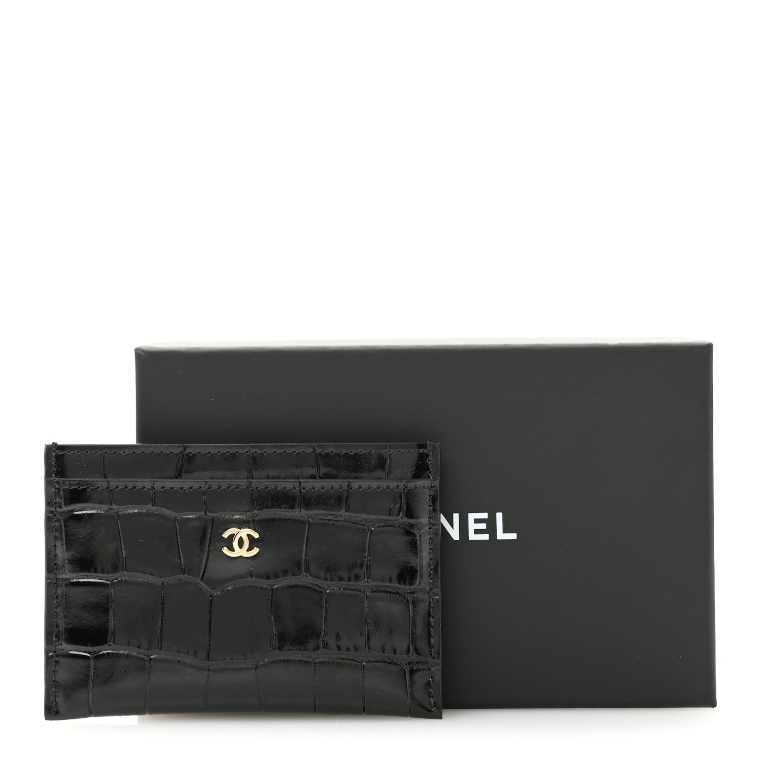 Chanel Calfskin Crocodile Embossed Crococo Card Holder Black 8 of 8