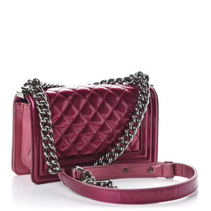 Chanel Metallic Patent Calfskin Quilted Small Boy Flap Pink 3 of 10