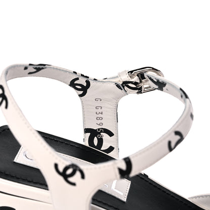 Chanel Printed Lambskin Coco Beach Platform Sandals 38.5 White Black 8 of 10