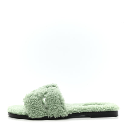 Hermes Woolskin Oran Sandals 38 Vert D’Eau 1 of 8