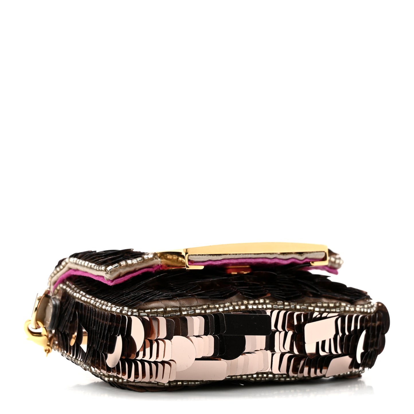 Sequin Paillettes Shiny Nappa Sex and the City Nano Maxi Buckle Baguette Charm Tortora