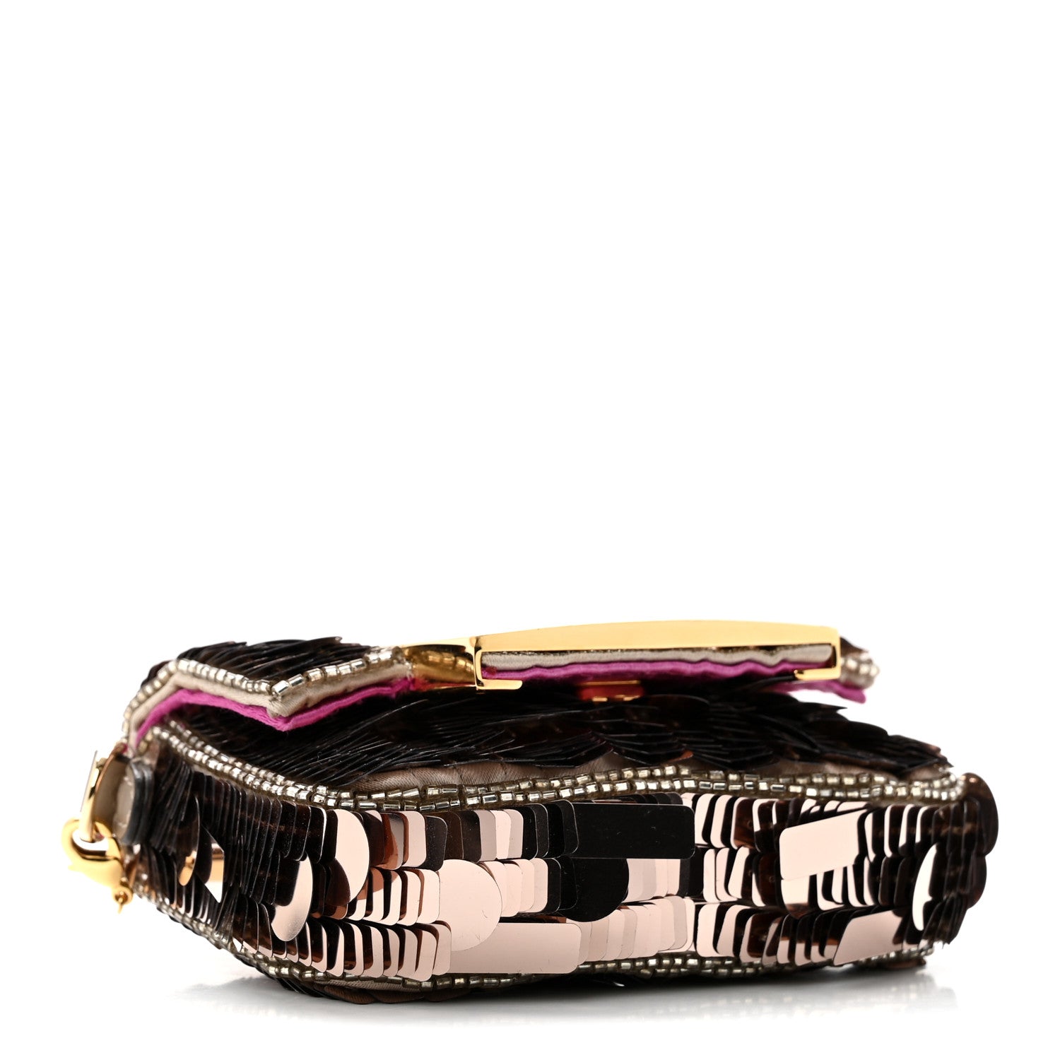Fendi Sequin Paillettes Shiny Nappa Sex and the City Nano Maxi Buckle Baguette Charm Tortora 4 of 10
