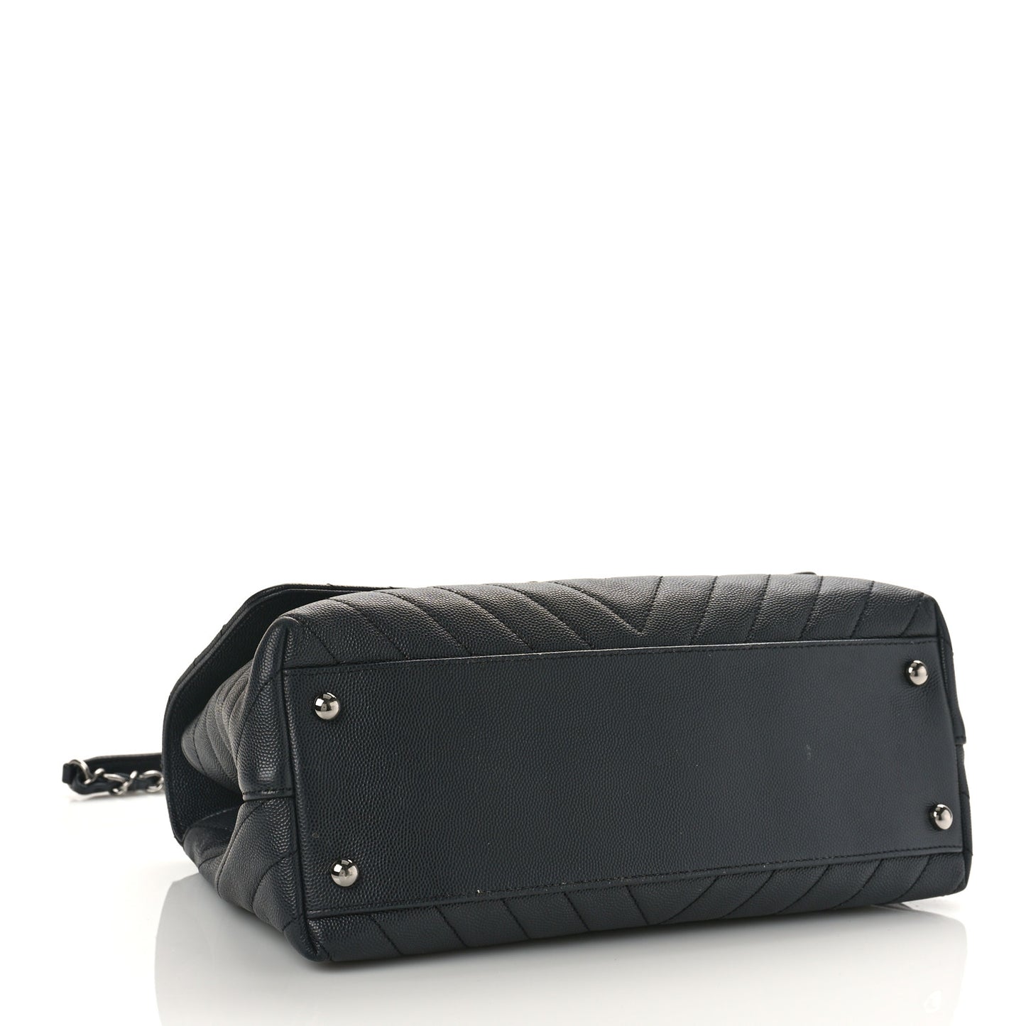 Caviar Chevron Quilted Small Coco Handle Flap Dark Grey