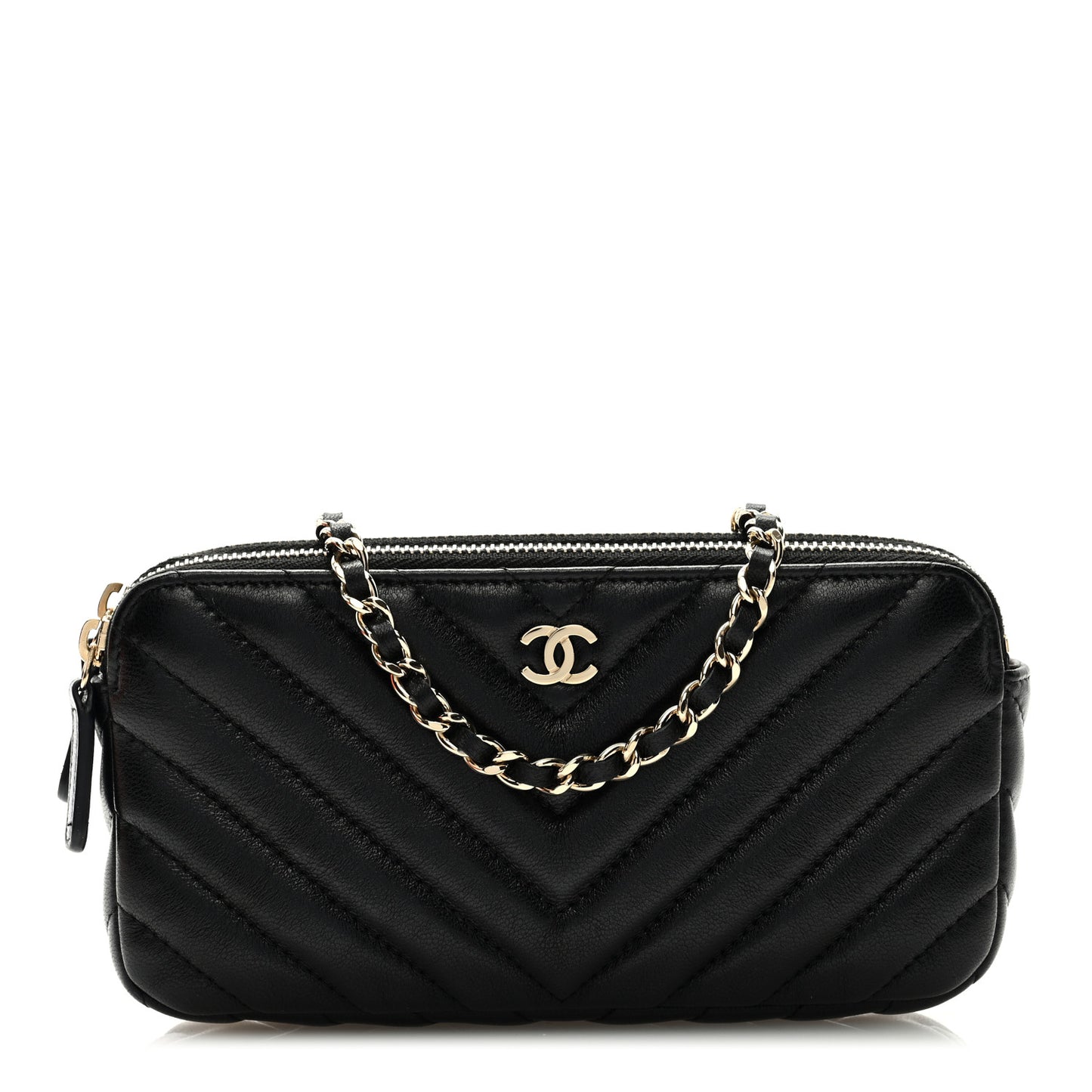 Lambskin Chevron Quilted Small Clutch With Chain Black