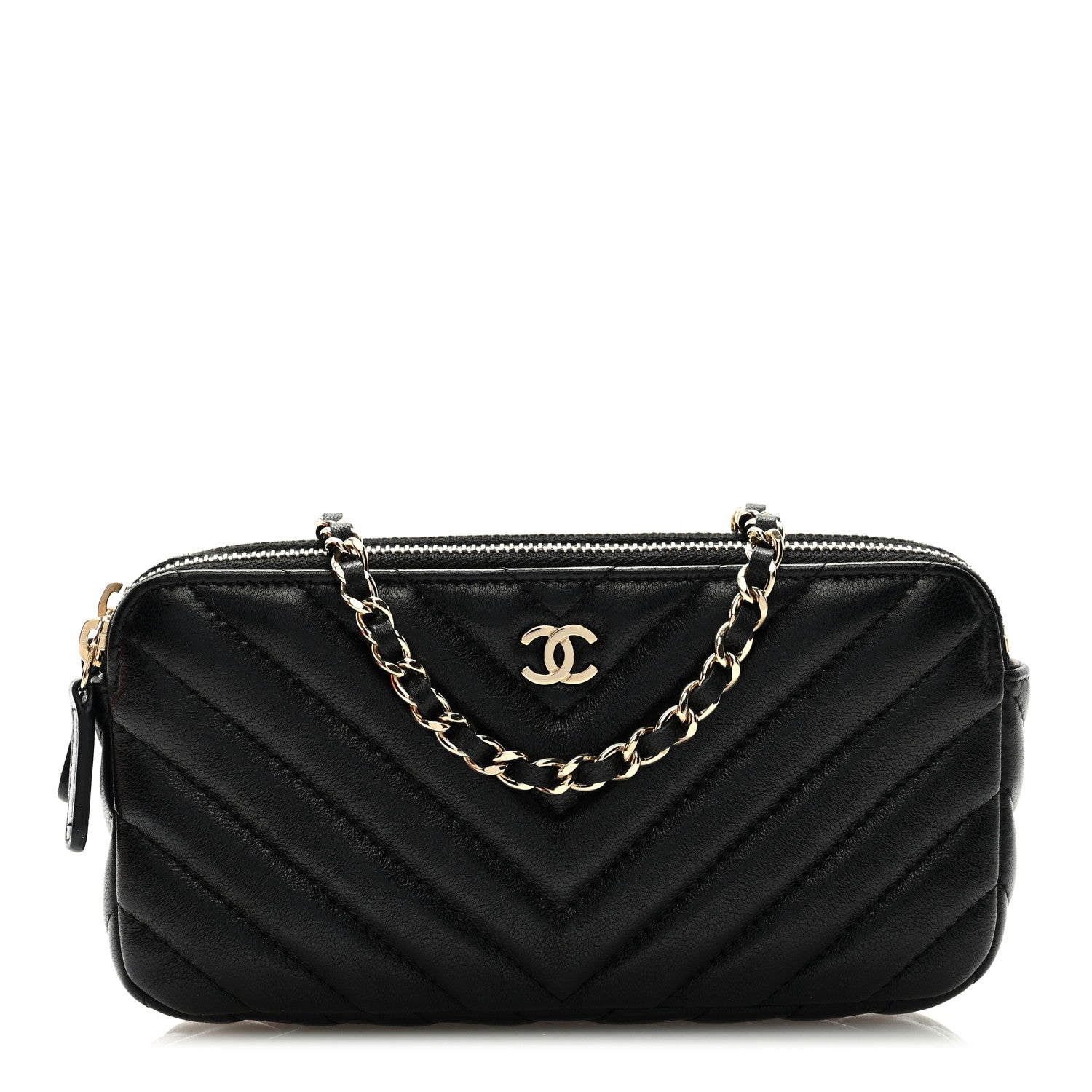 Chanel Lambskin Chevron Quilted Small Clutch With Chain Black 1 of 10