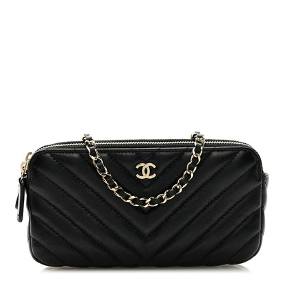 Chanel Lambskin Chevron Quilted Small Clutch With Chain Black 1 of 10