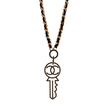 Chanel Patent Crystal Key Necklace Gold Black 1 of 6