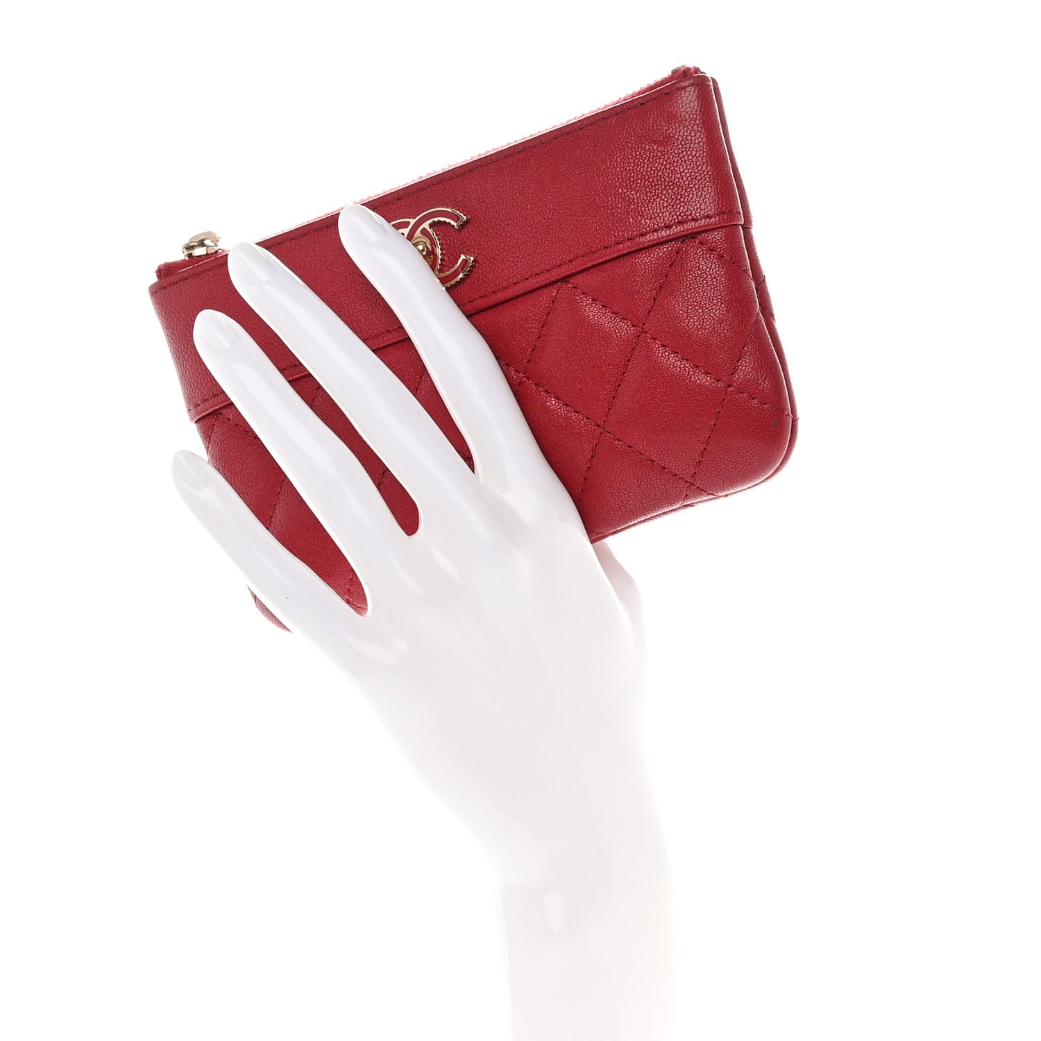Chanel Sheepskin Quilted Small Mademoiselle Vintage Zip Pouch Red 2 of 9