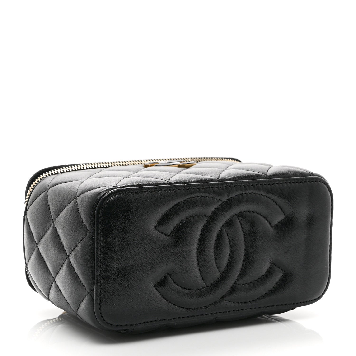 Chanel Lambskin Enamel Quilted Small Vanity Case With Chain Black 4 of 10