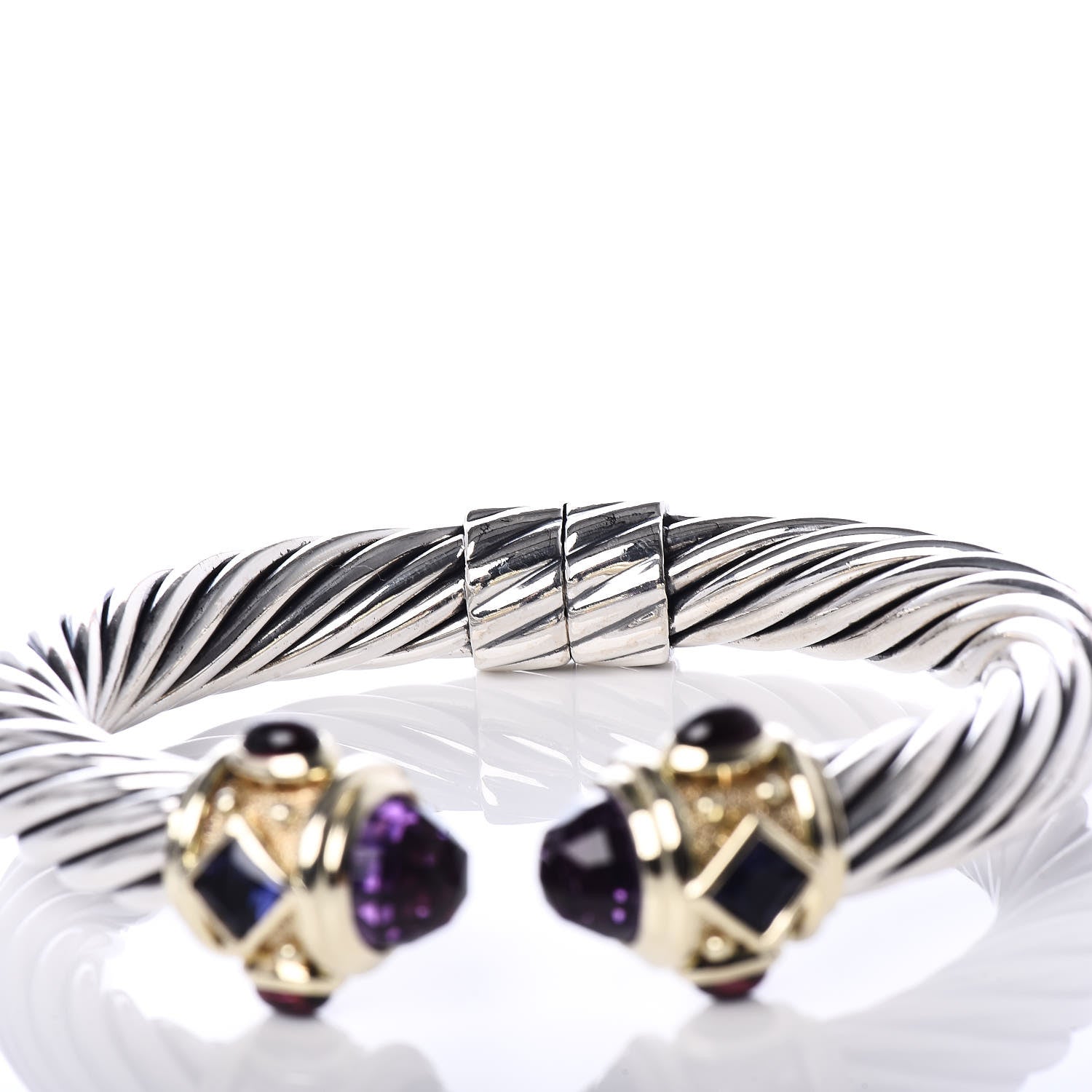 David Yurman Sterling Silver 14K Yellow Gold Amethyst Iolite Garnet 10mm Cable Renaissance Bracelet 5 of 5