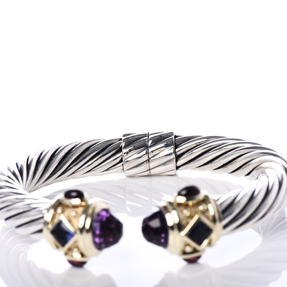 David Yurman Sterling Silver 14K Yellow Gold Amethyst Iolite Garnet 10mm Cable Renaissance Bracelet 5 of 5