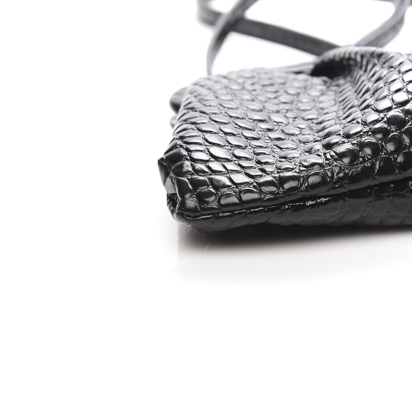 Shiny Supple Calfskin Logo Crocodile Embossed XL Cloud Clutch Black White
