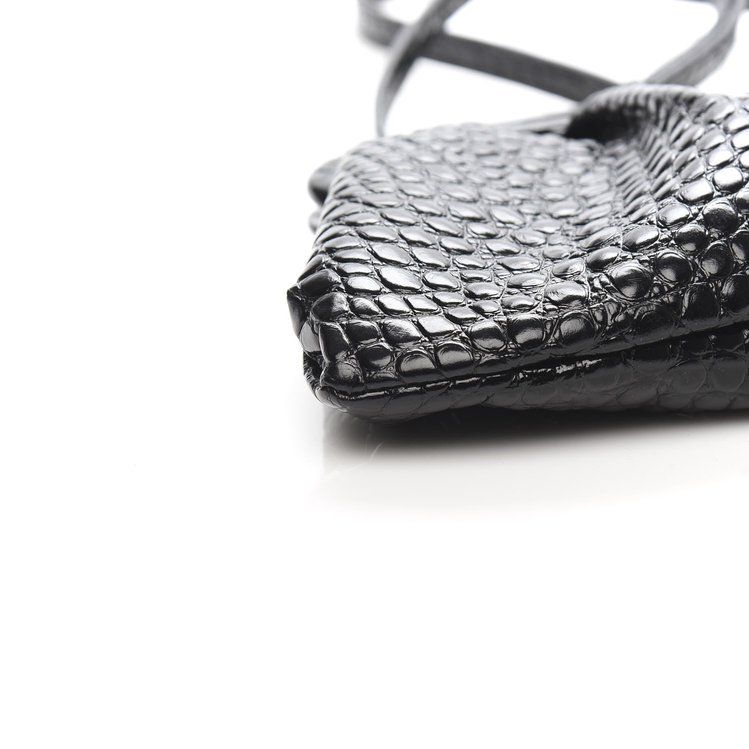 Balenciaga Shiny Supple Calfskin Logo Crocodile Embossed XL Cloud Clutch Black White 8 of 10