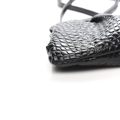 Balenciaga Shiny Supple Calfskin Logo Crocodile Embossed XL Cloud Clutch Black White 8 of 10