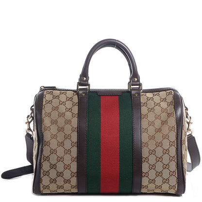Gucci Monogram Selleria Calfskin Vintage Web Medium Boston Beige Ebony Cocoa 1 of 7
