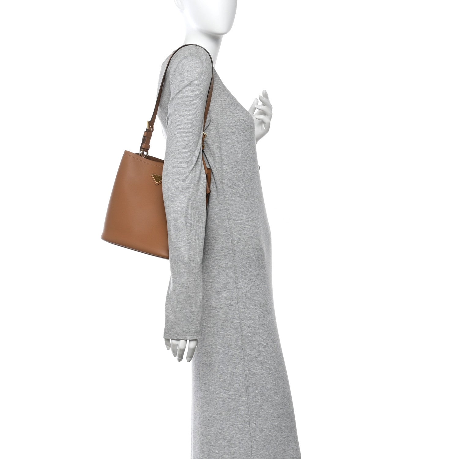 Prada Soft Grained Secchiello Bucket Bag Caramel 1884479