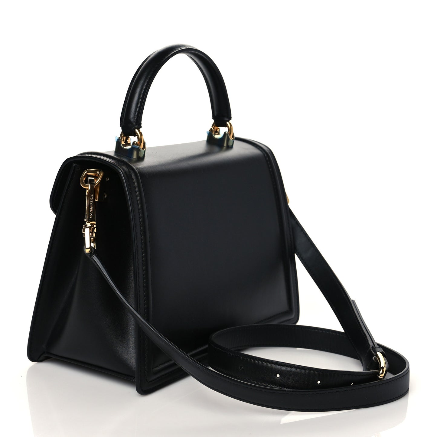 Smooth Calfskin Medium Devotion Envelope Top Handle Bag Black
