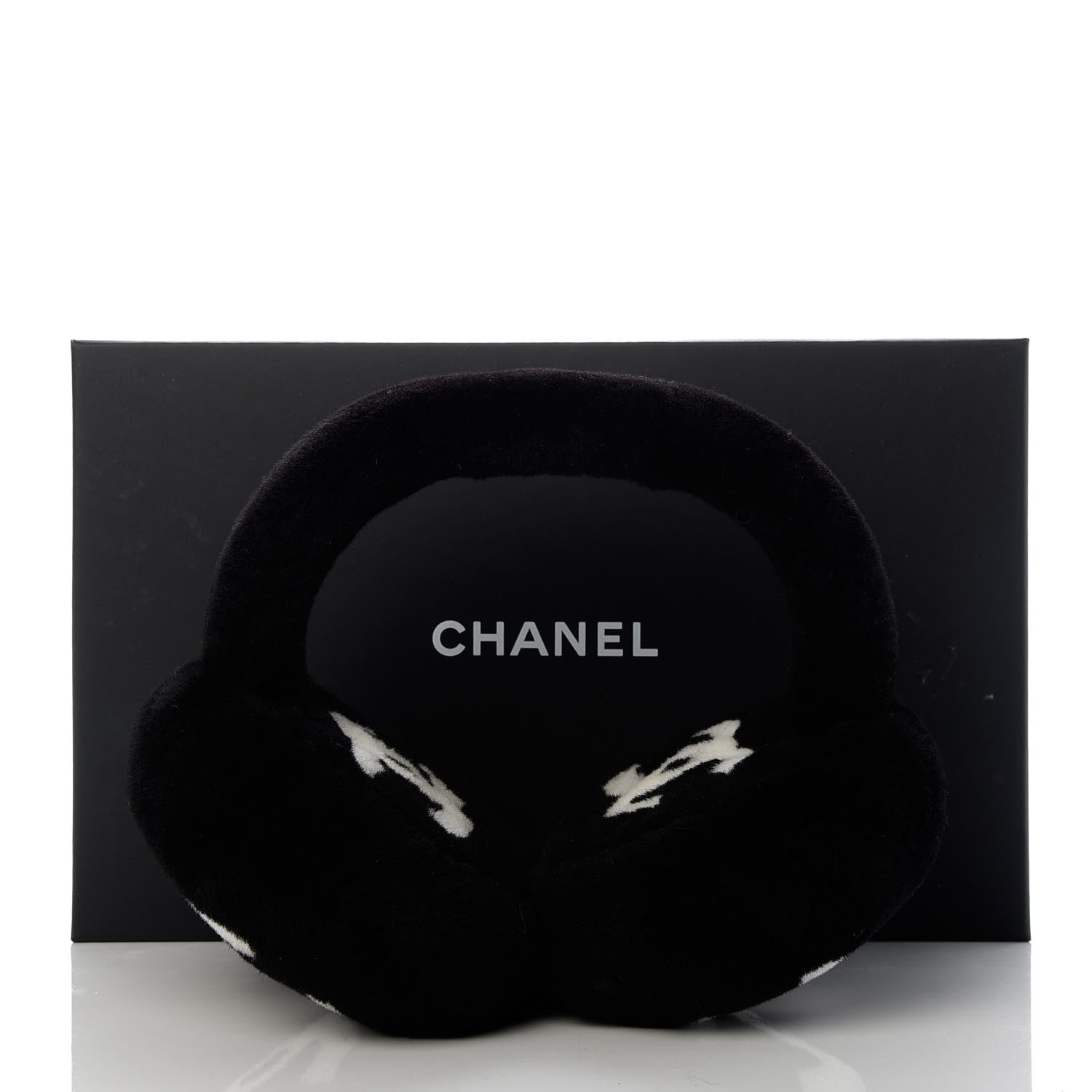 Chanel Shearling CC Ear Muffs Black White 5 of 5