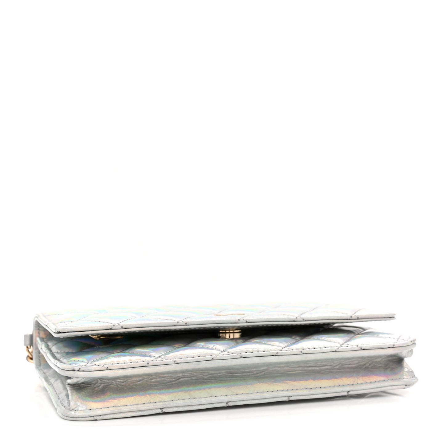 Iridescent Goatskin Quilted Wallet On Chain WOC Silver
