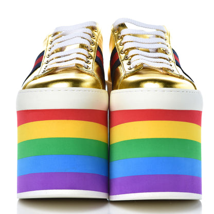 Gucci Metallic Nappa Peggy Platform Sneakers 36.5 Oro Vecchio 2 of 10