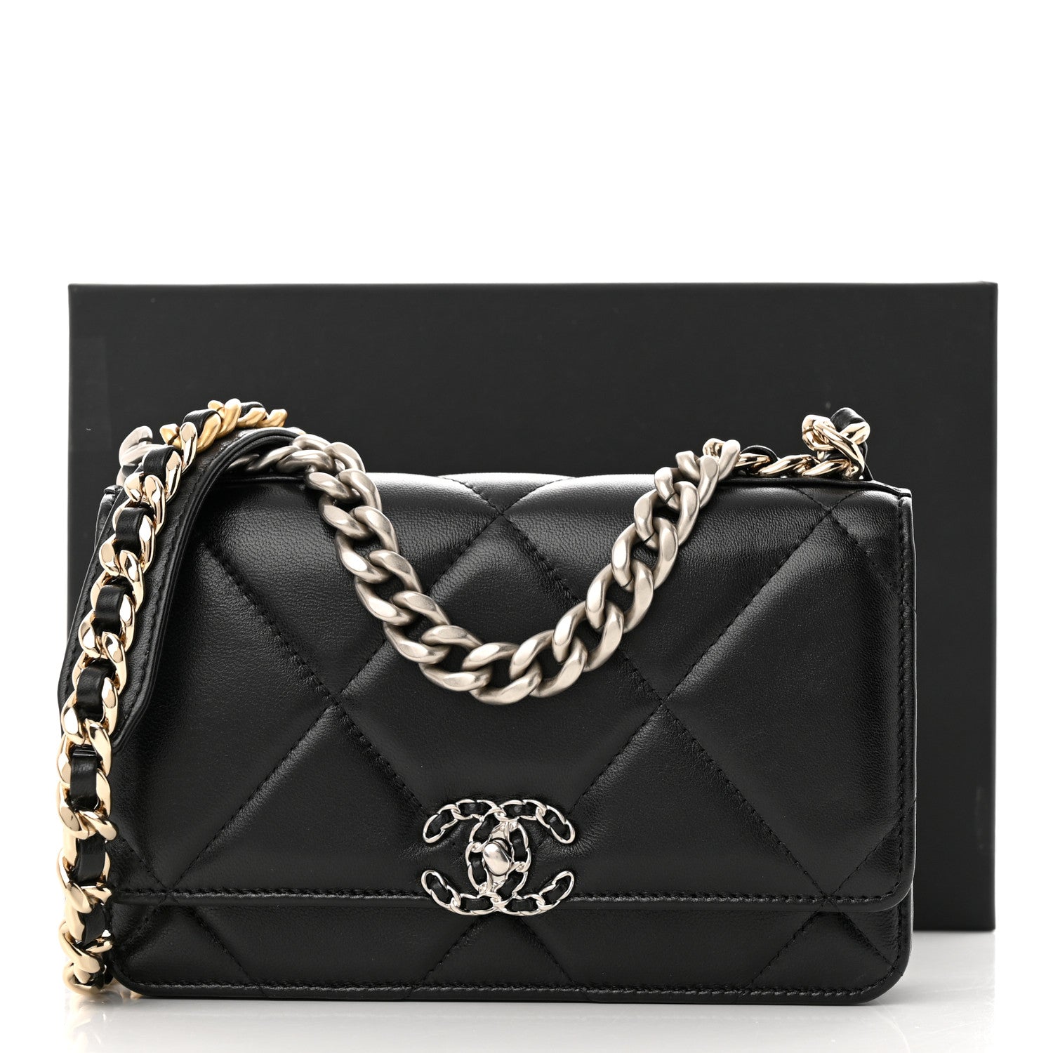 Chanel Lambskin Quilted Chanel 19 Wallet On Chain WOC Black 16 of 16