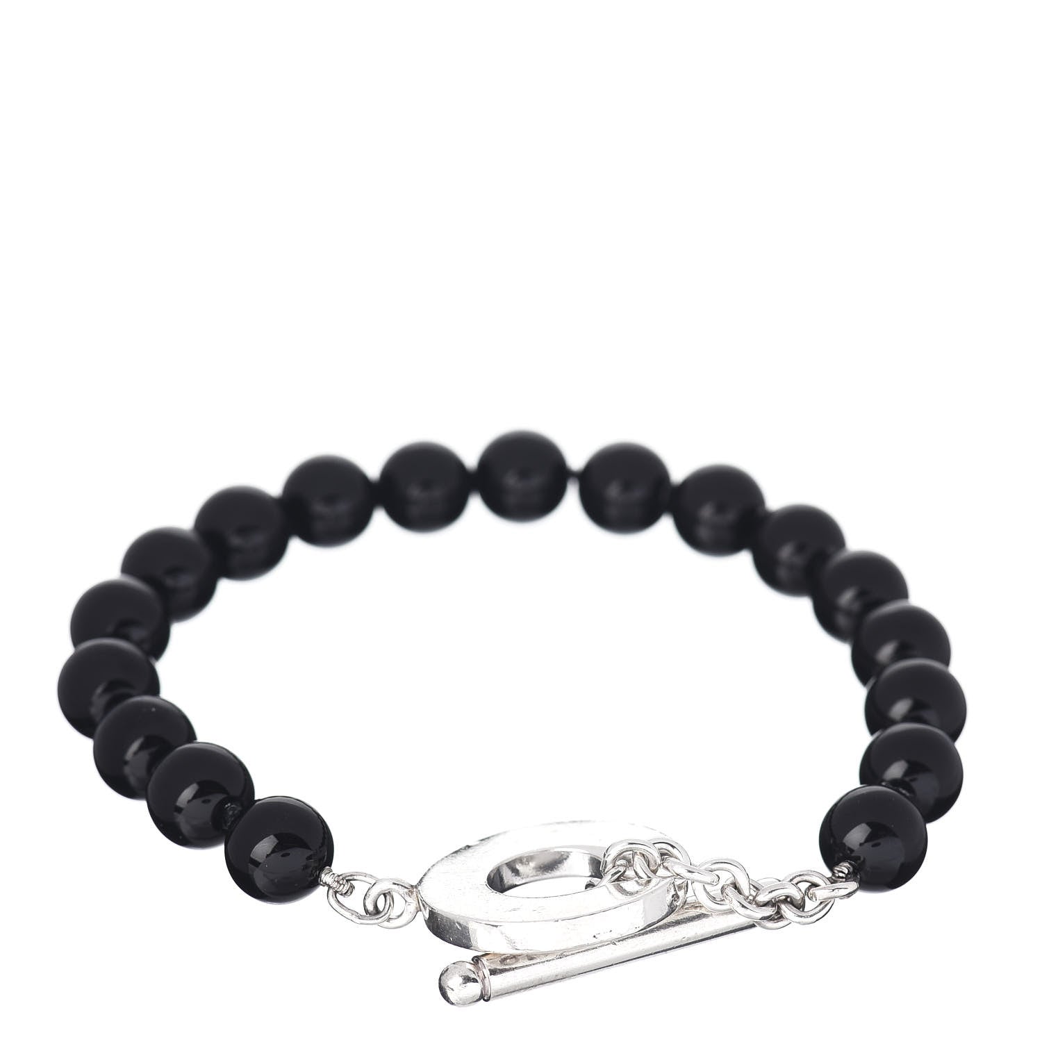 Tiffany Sterling Silver Black Onyx Bead Toggle Bracelet 1 of 4