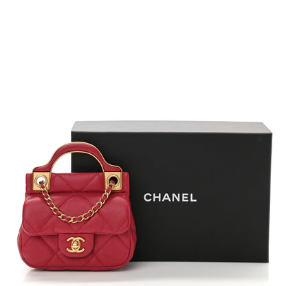Chanel Calfskin Quilted Lady Handle Flap Card Holder With Chain Dark Pink 11 of 11