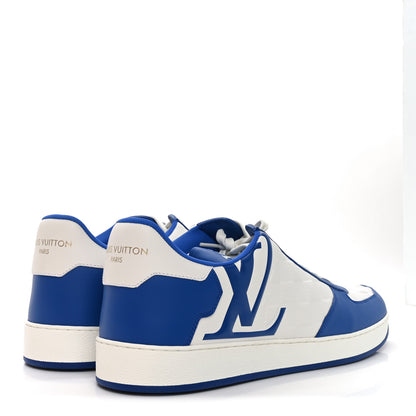 Louis Vuitton Calfskin Maxi Damier Mens Rivoli Sneakers 11 Blue White 5 of 11