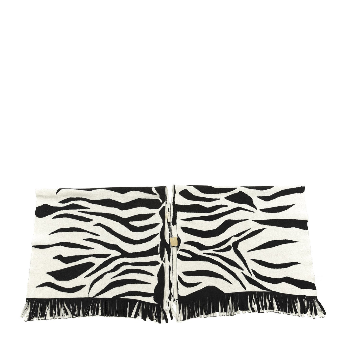 Wool Cashmere Nylon Zebra Print Cape Scarf White Black