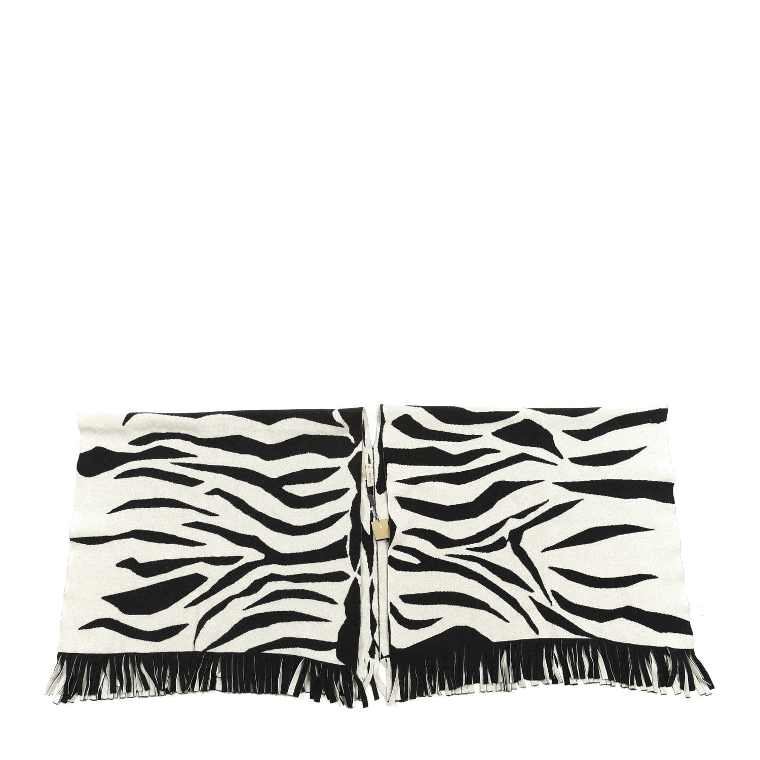 Burberry Wool Cashmere Nylon Zebra Print Cape Scarf White Black 1 of 2