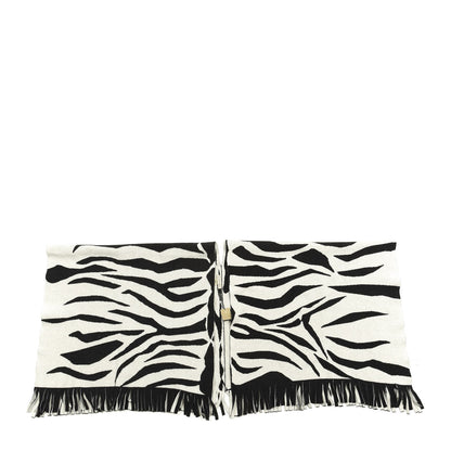 Burberry Wool Cashmere Nylon Zebra Print Cape Scarf White Black 1 of 2