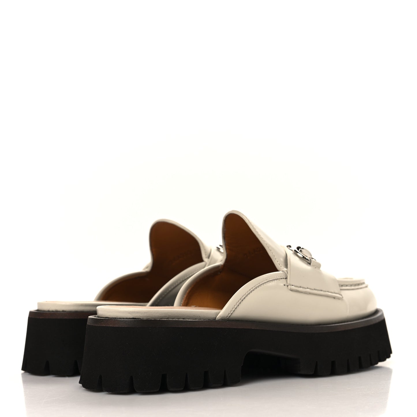 Cordovan Lux Horsebit Platform Mules 37 Mystic White