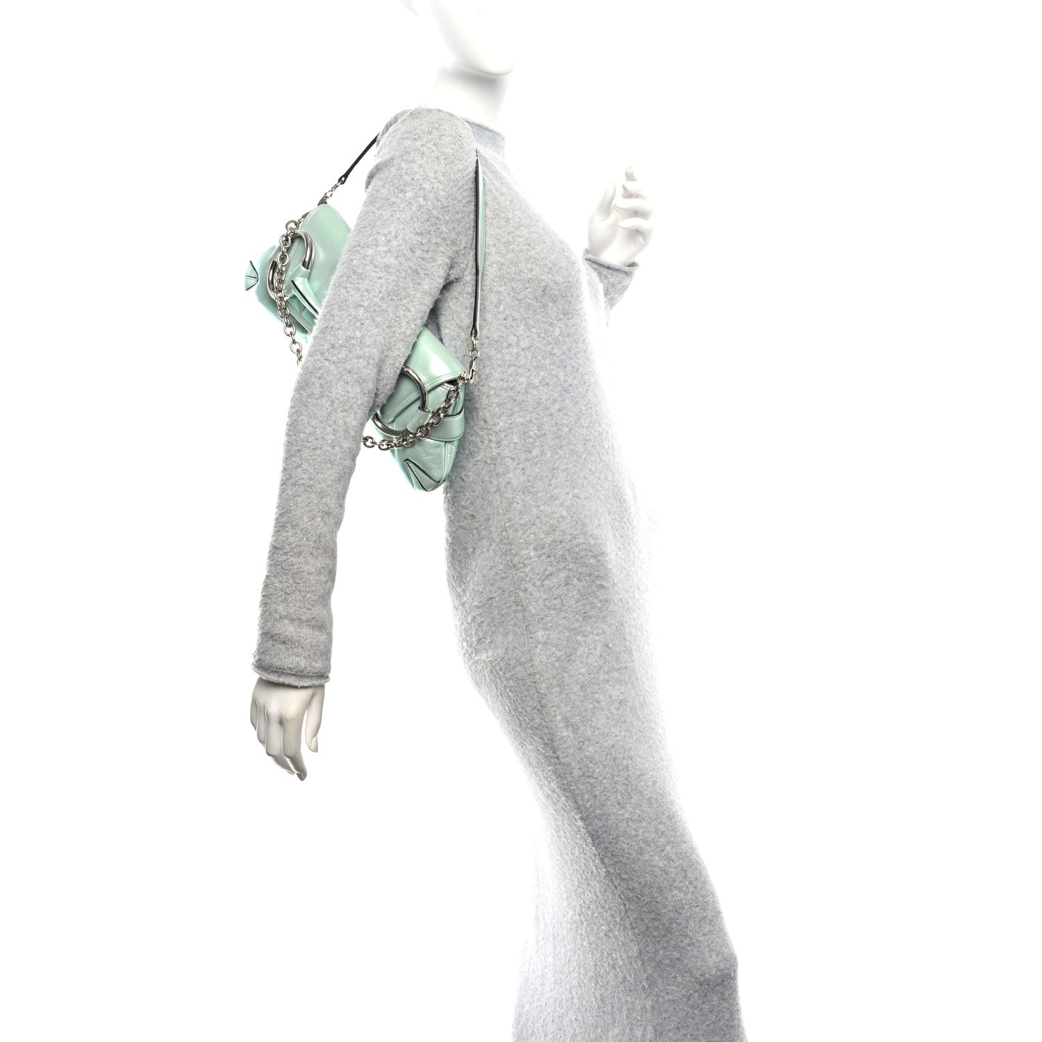 Gucci Iridescent Nappa Vertical Matelasse Medium Maxi Horsebit Chain Shoulder Bag Iridescent Salvy Green 2 of 10