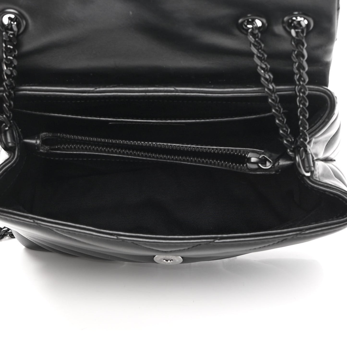 Calfskin Y Quilted Monogram Monochrome Small Loulou Chain Satchel Black