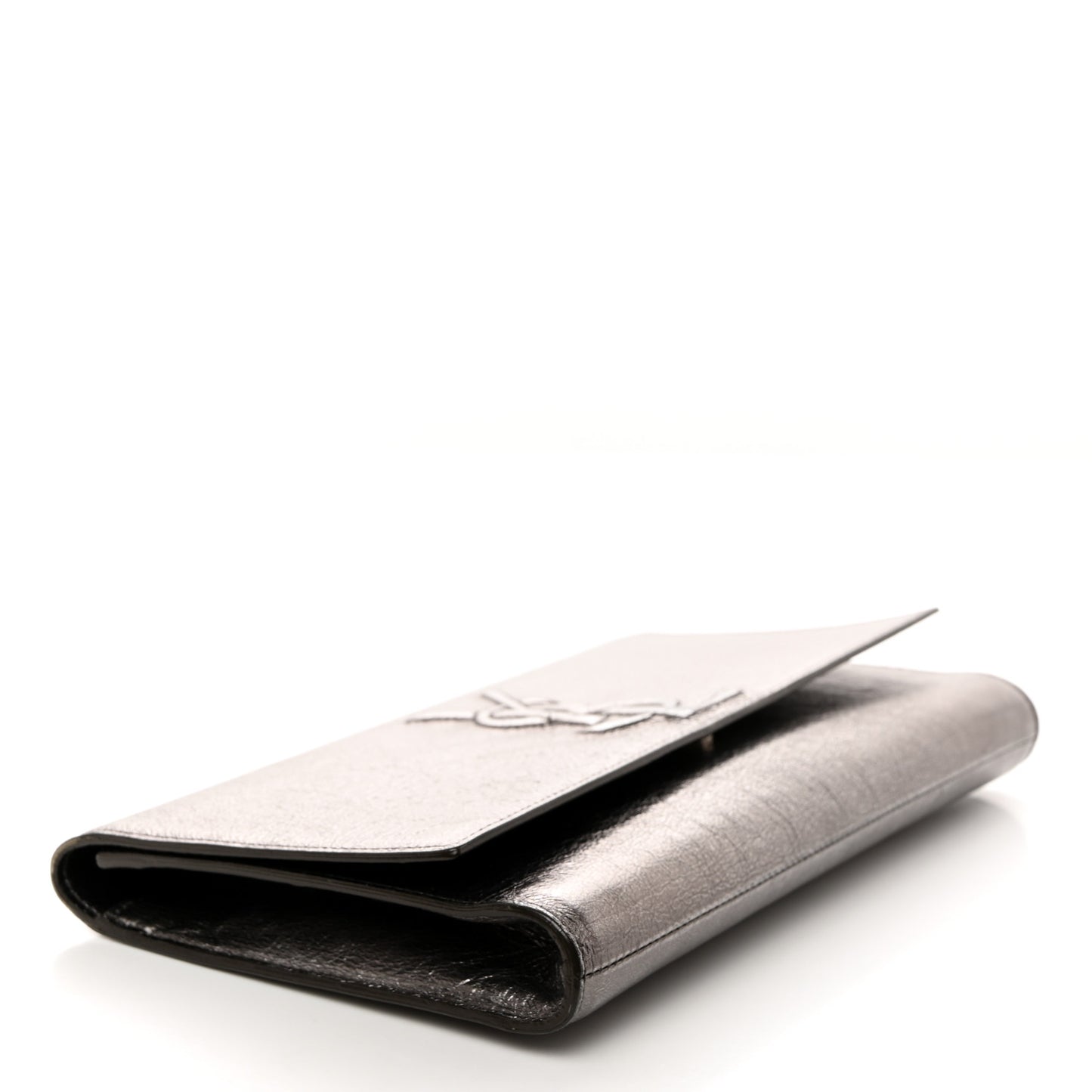 Metallic Calfskin Large Belle De Jour Clutch Dark Silver