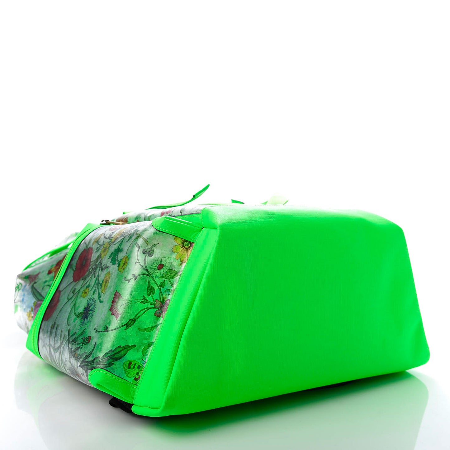 PVC Floral Double Buckle Backpack Fluo Green