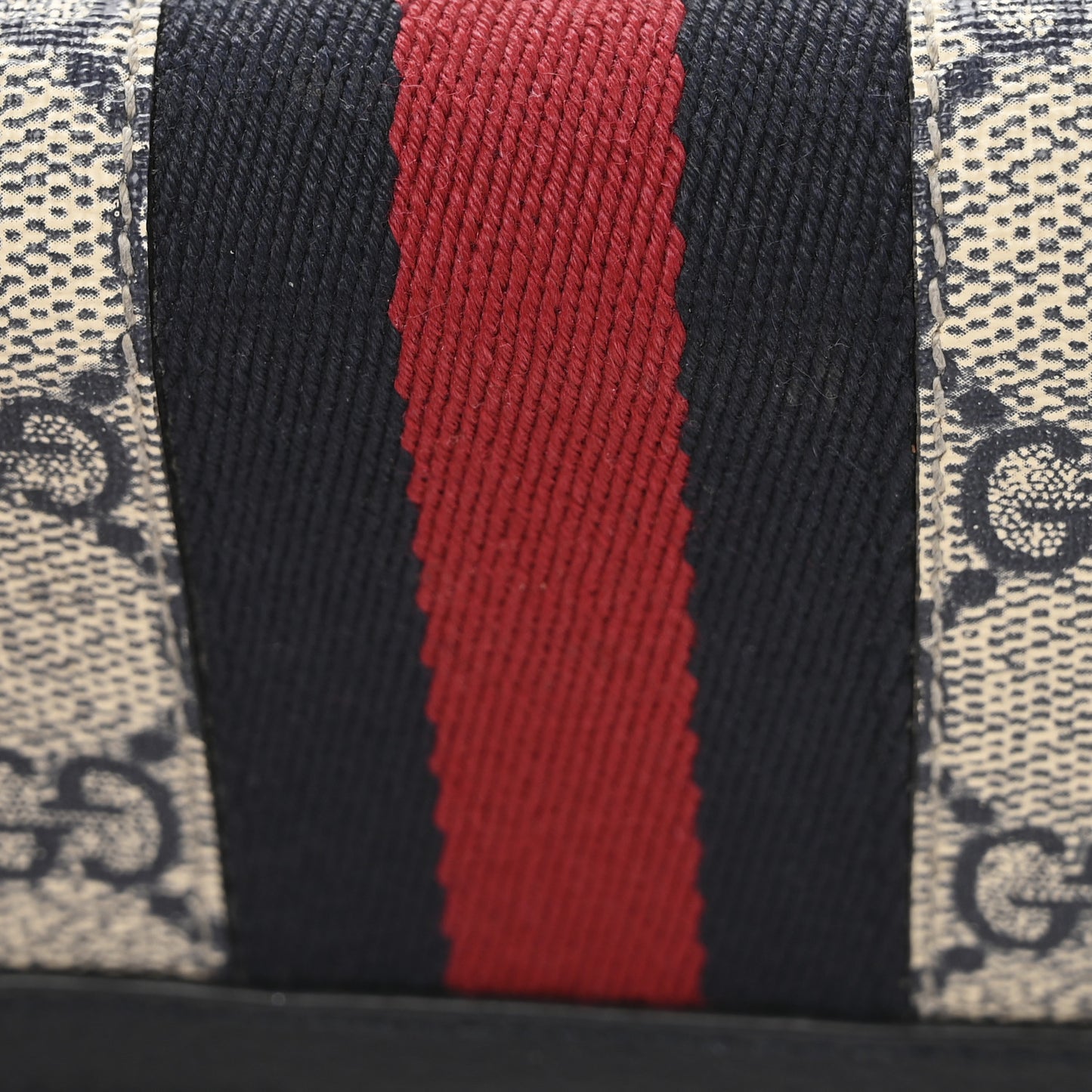 GG Supreme Monogram Textured Dollar Calfskin Web Ophidia Card Case Beige Blue