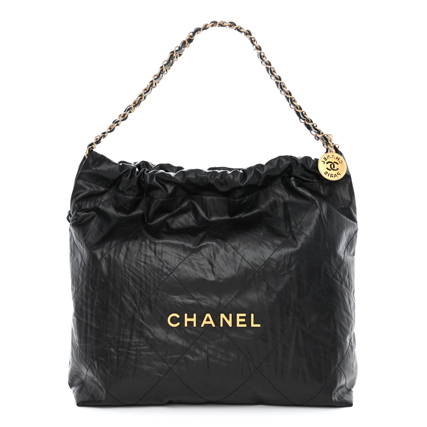 Crumpled Calfskin Quilted Chanel 22 Black