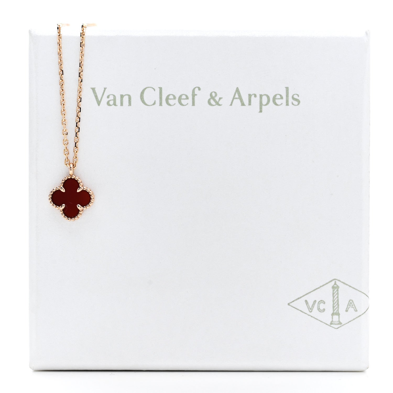 Van Cleef & Arpels 18K Rose Gold Carnelian Sweet Alhambra Pendant Necklace 6 of 6