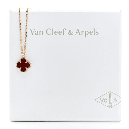 Van Cleef & Arpels 18K Rose Gold Carnelian Sweet Alhambra Pendant Necklace 6 of 6