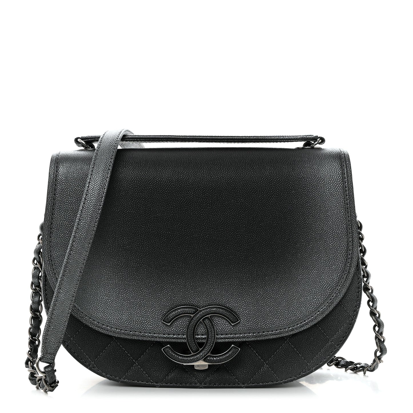 Metallic Caviar Quilted Medium Coco Curve Messenger Flap Black Ruthenium