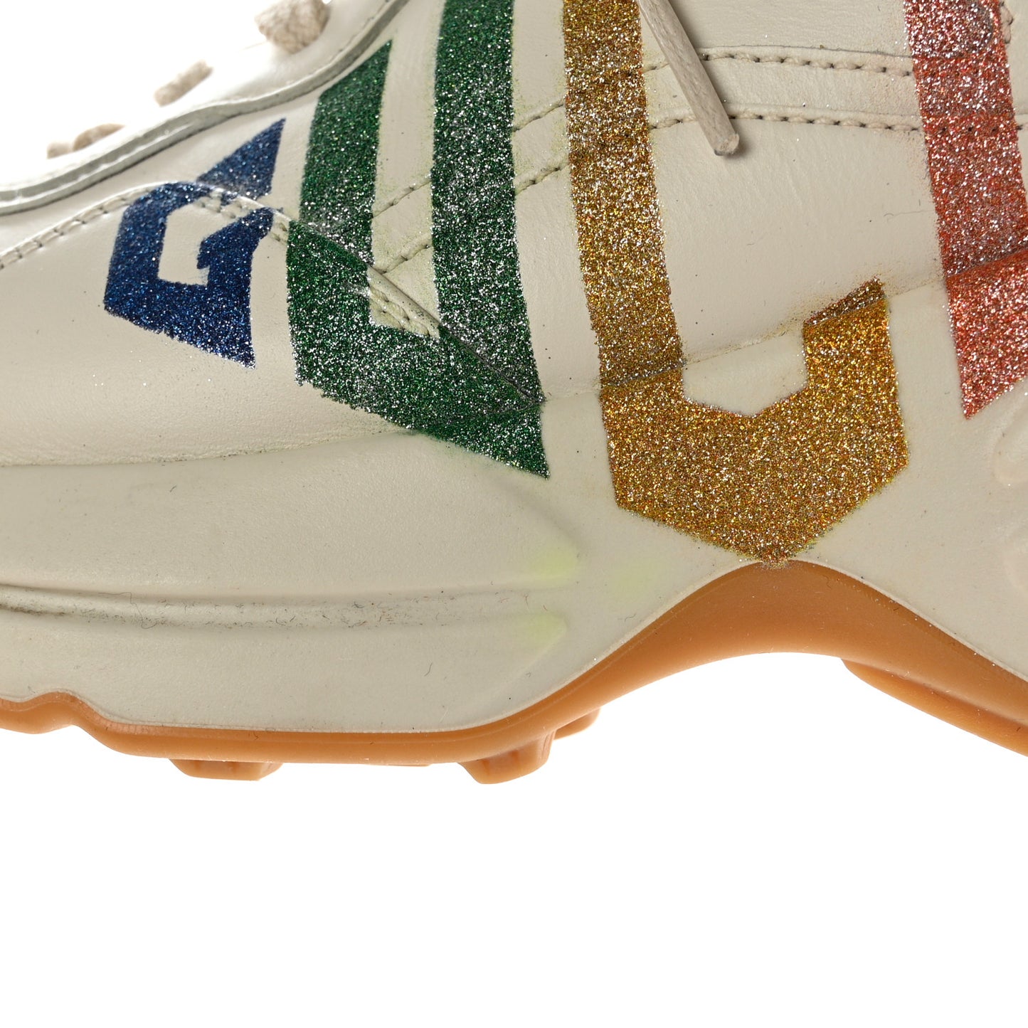 Calfskin Glitter Game Logo Womens Rhyton Sneakers 39.5 Mystic White