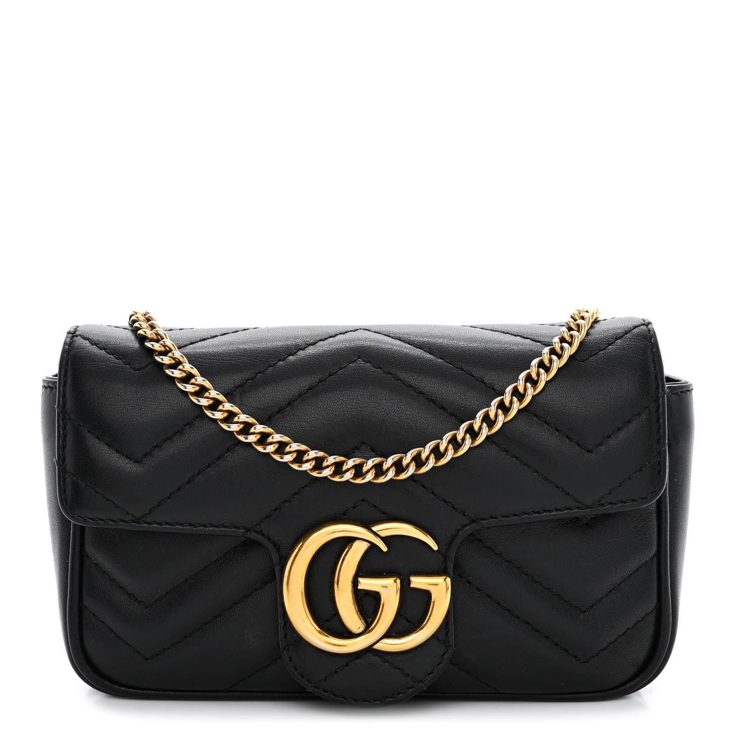 Gucci Calfskin Matelasse Super Mini GG Marmont Shoulder Bag Black 1 of 10