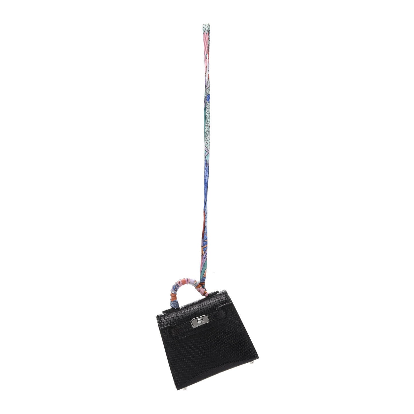 Lizard Mini Kelly Twilly Bag Charm Black