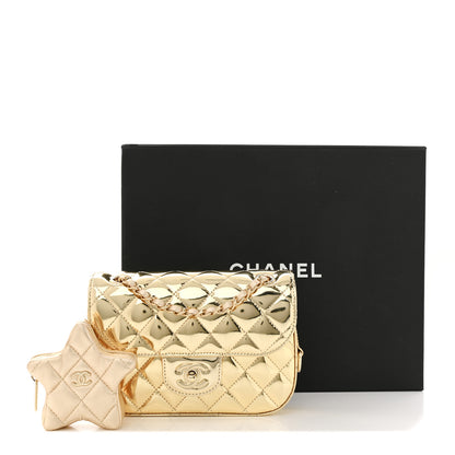Chanel Mirror Calfskin Metallic Calfskin Quilted Hollywood Boulevard Mini Flap With Star Coin Purse Gold 11 of 11
